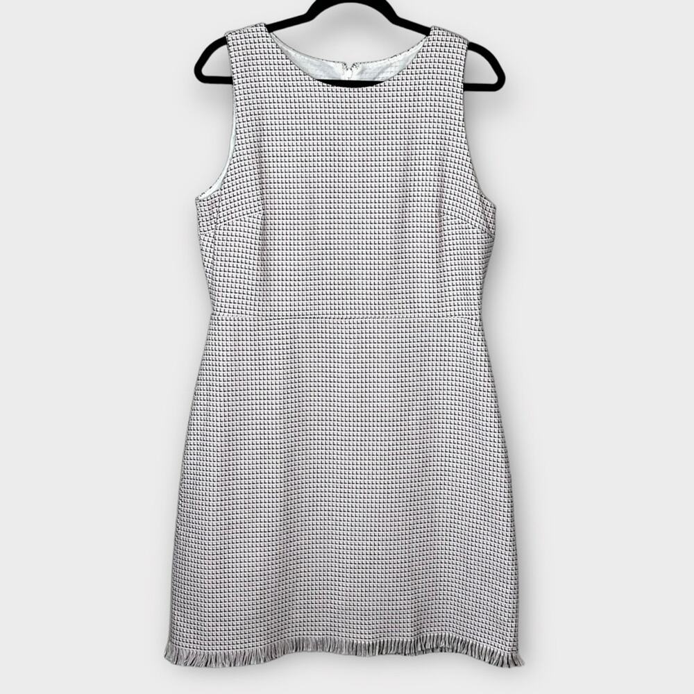 LOFT Pink/White/Black Tweed Fringe Hem Sheath Dress Size 10 office career - Picture 2 of 7